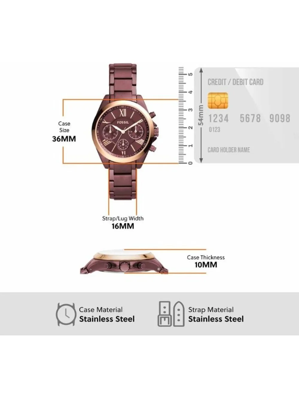 Women's Wine Modern Courier Stainless Steel Chronograph Dress Quartz Wrist Watch